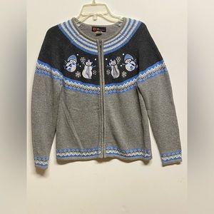 EUC Vintage KBL Group International Christmas Snowman Cardigan SZ M